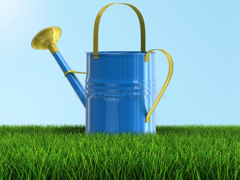 Metal Watering Can on Grass (clipping Path Included) Stock Illustration