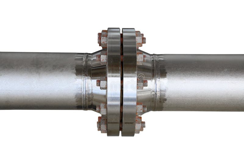 Metal фланцы трубы с болтами на изолированной предпосылке Пустите линию ...