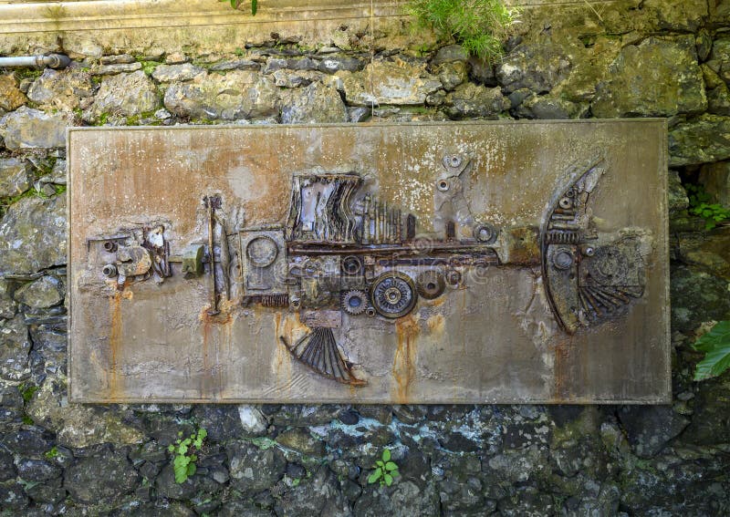 Metalen wandplaat van Guarini Museo, Museo del Parco in Portofino, Italië royalty-vrije stock foto Metalen wandplaat van Guarini Museo, Museo del Parco in Portofino, Italië royalty-vrije stock foto
