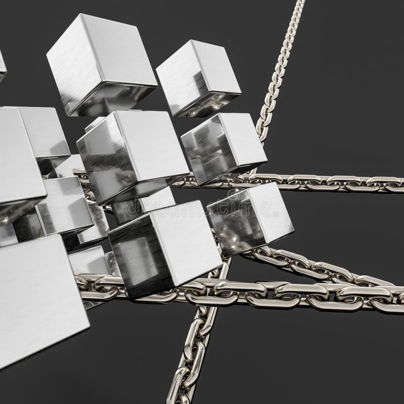 Metali sześcianów i łańcuchów tło, 3d rendering royalty ilustracja Metali sześcianów i łańcuchów tło, 3d rendering royalty ilustracja