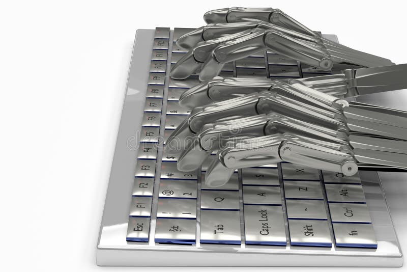 Metall der Illustration 3d übergibt Roboter auf Tastatur stock abbildung Metall der Illustration 3d übergibt Roboter auf Tastatur stock abbildung