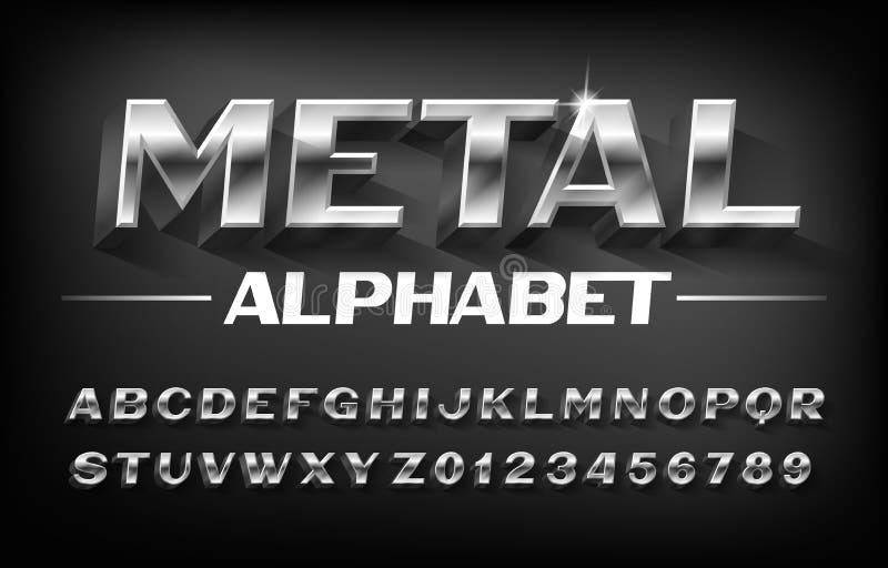 Metal alphabet font. 3D beveled chrome letters and numbers with shadow. Stock vector typescript for your typography design. Metal alphabet font. 3D beveled chrome letters and numbers with shadow. Stock vector typescript for your typography design.