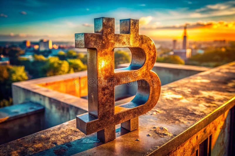 Metallbitcoin-Symbol aus Metall, ein gebogenes Metalldesign aus der Luft, das die Kryptowelten symbolisch zeigt vektor abbildung