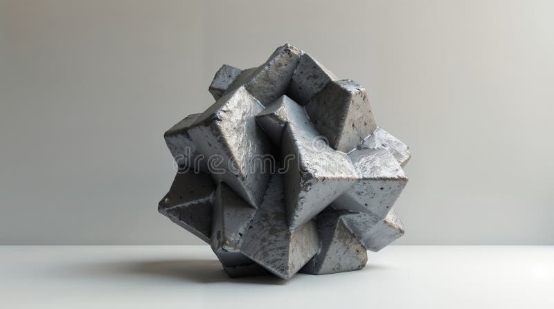 Metallic abstract geometric sculpture on a white surface vector illustration