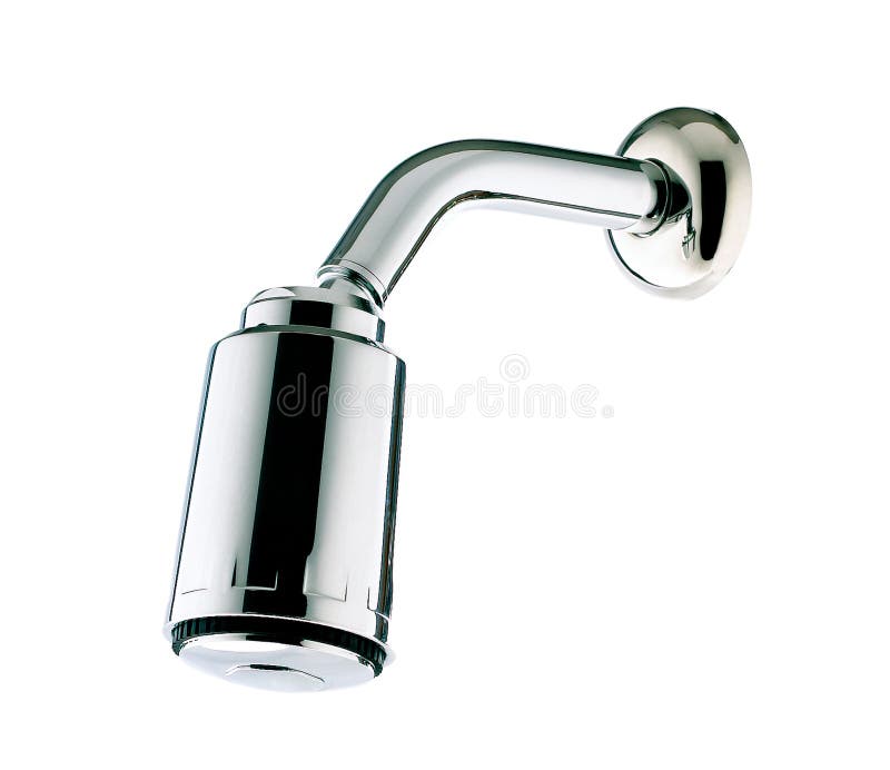 Metallic chrome shower faucet isolated on white