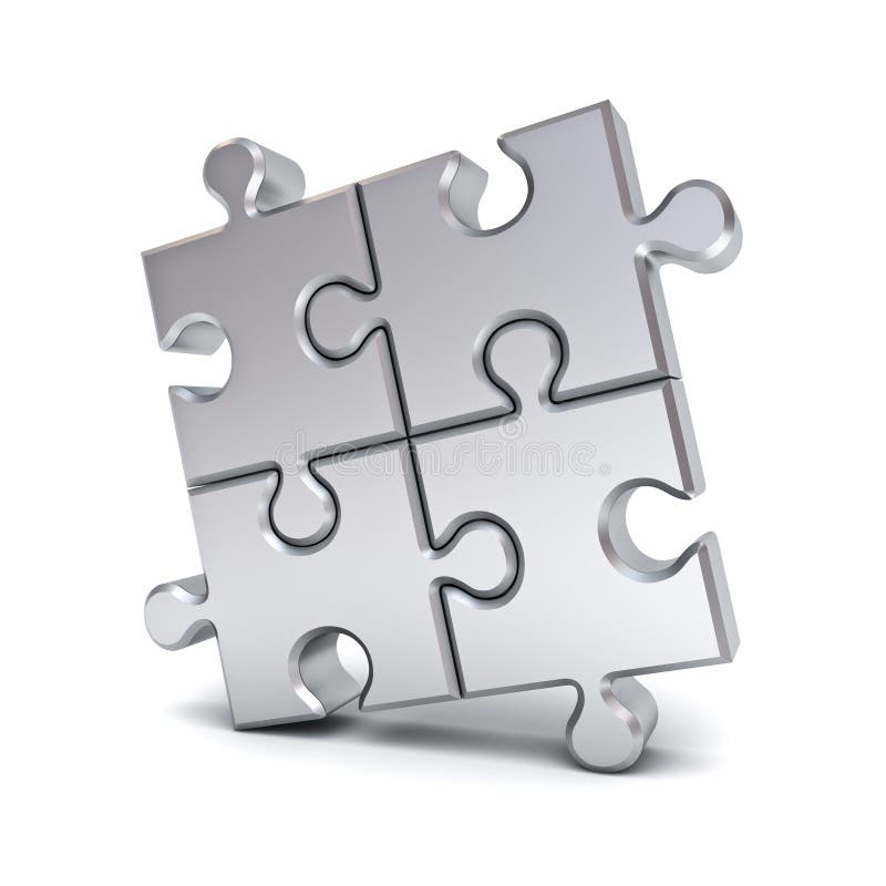 Metallic Chrome Jigsaw Puzzle Pieces Isolated on White Background with