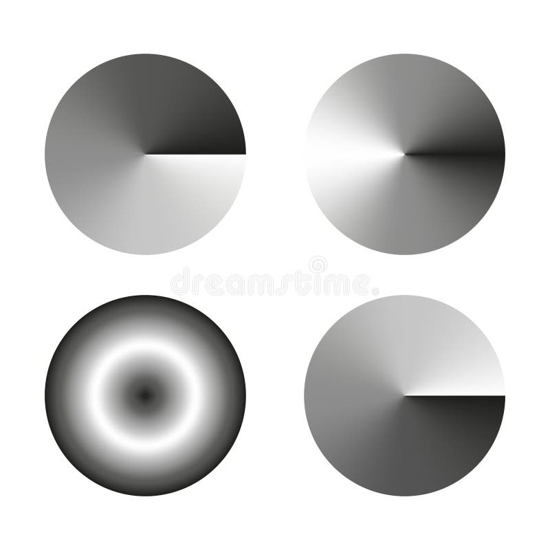 Metallic circle icon. Gradient radial shape. Black white spinner. Vector glossy disc. stock illustration