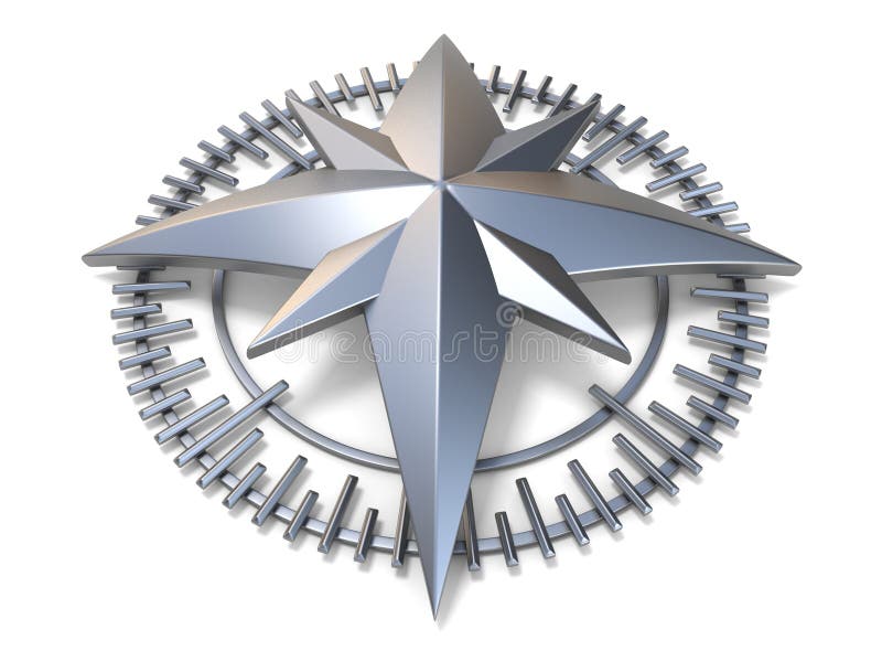 Metallic compass rose 3D stock illustration. Illustration of concept