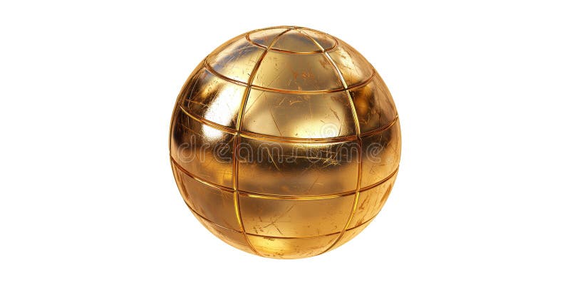 Metallic Golden Sphere With Grid Pattern Isolated on Transparent Background. AI generated