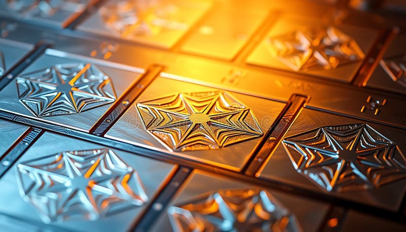 Metallic Hexagonal Pattern Array Warm Light Abstract Design stock illustration