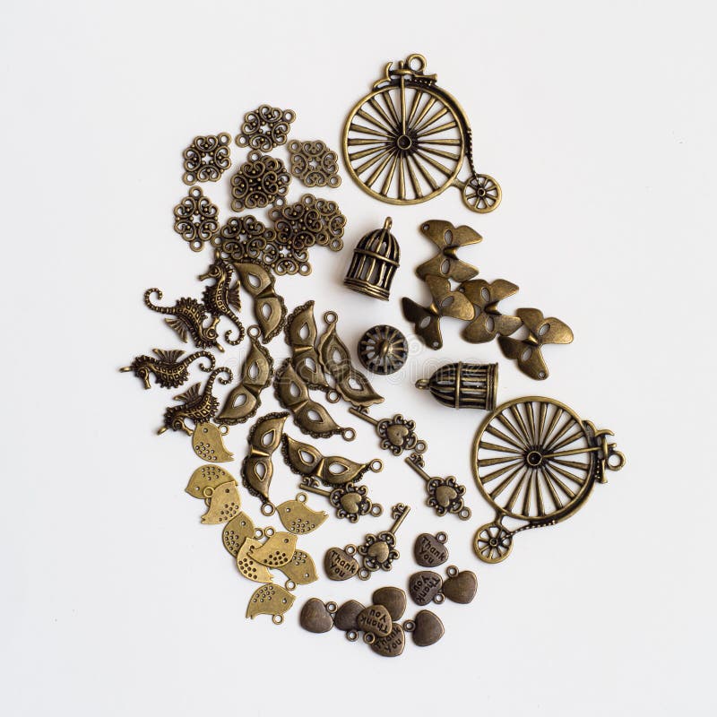 Metallic jewelry parts stock photo. Image of bicyle, cage 35042124