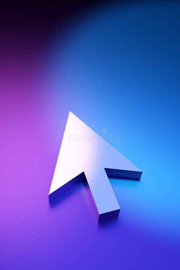 Metallic mouse arrow cursor pointing on gradient background vector illustration