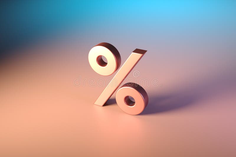 Metallic percent or percentage symbol on multi colored background vector illustration