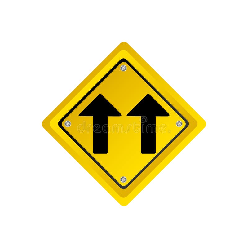 metallic realistic yellow diamond shape frame same direction arrow road traffic sign