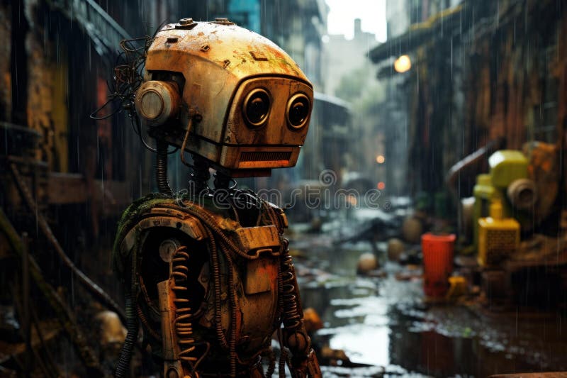 Metallic Rusty robot trash. Generate ai vector illustration