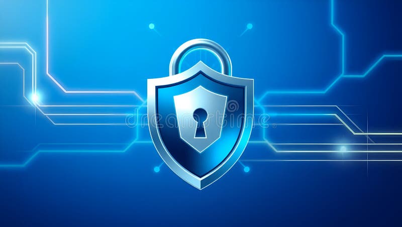 Cybersecurity shield with lock protection icon
