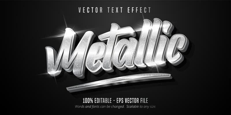 Metallic text, shiny silver style editable text effect vector illustration