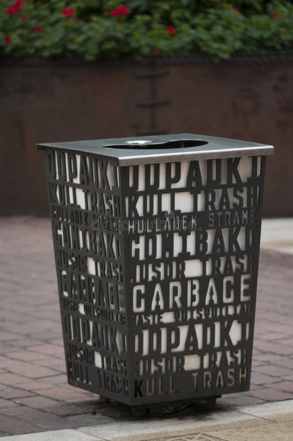 Metallic Trash Bin in a Urban Environment Stock Photo Image of