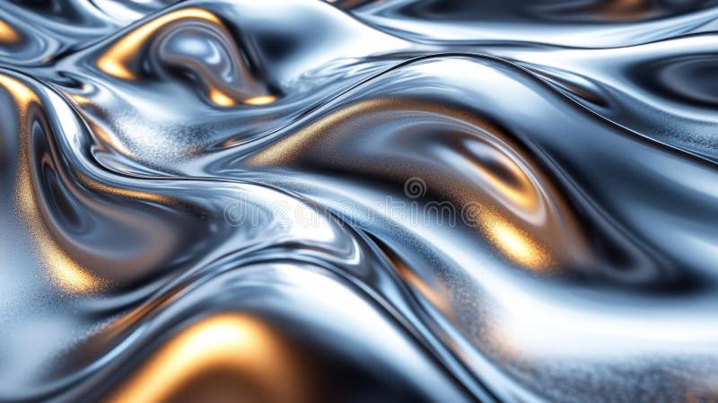 Metallic Waves Flowing Across a Smooth Liquid Surface with Shimmering Chrome Tones royalty free illustration
