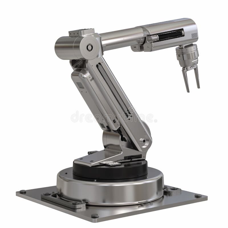 Metallrobotarm på vit bakgrund royaltyfria bilder