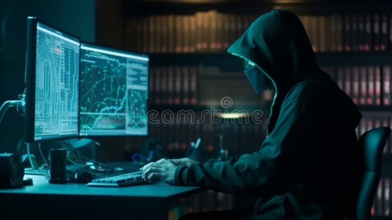 Metavers vr ar, gamer playing game on screen monitor with computer hacker hacking the network system vector illustration