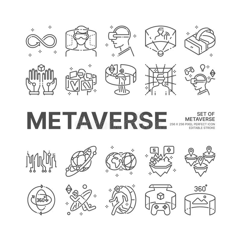 Metaverse line icon set with VR, Virtual reality, metaverse concept more, pixel perfect icon vector, editable stroke. royalty free illustration.