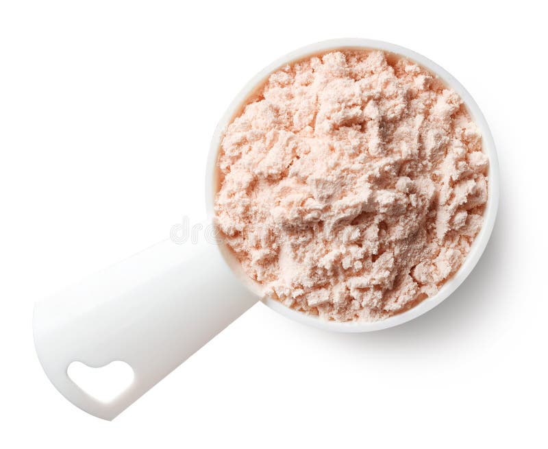 Maatlepel aardbeiproteïnepoeder royalty-vrije stock afbeeldingen