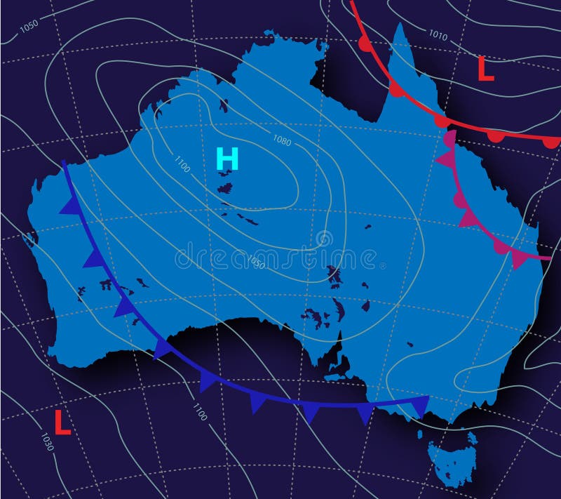 Meteologic Weather Forecast on the Map of Australia on a Dark