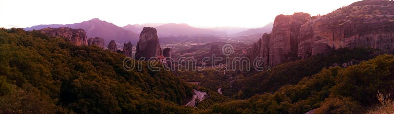 Meteora rocks at sunset stock photos Meteora rocks at sunset stock photos