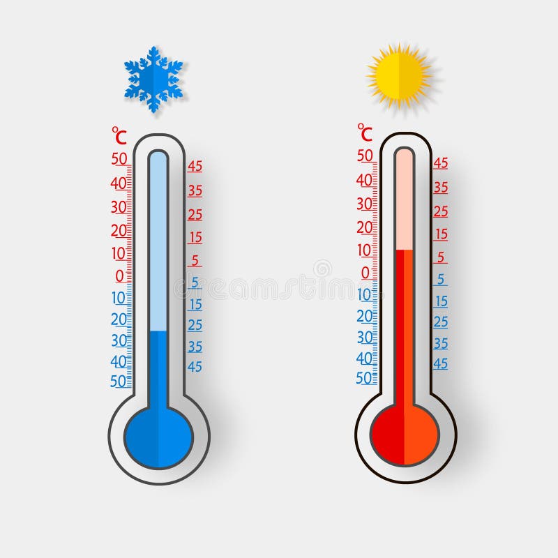 Weather thermometer. Warm and cold temperatures. Vector illustration., Stock vector