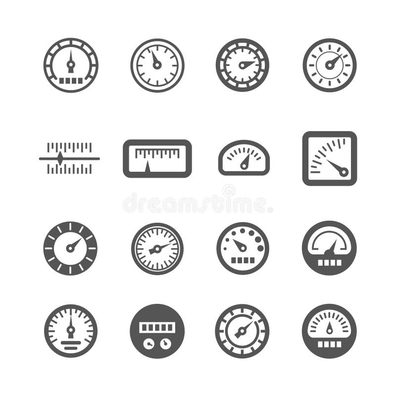 Meter, control panel, speedometer vector icons set stock illustration