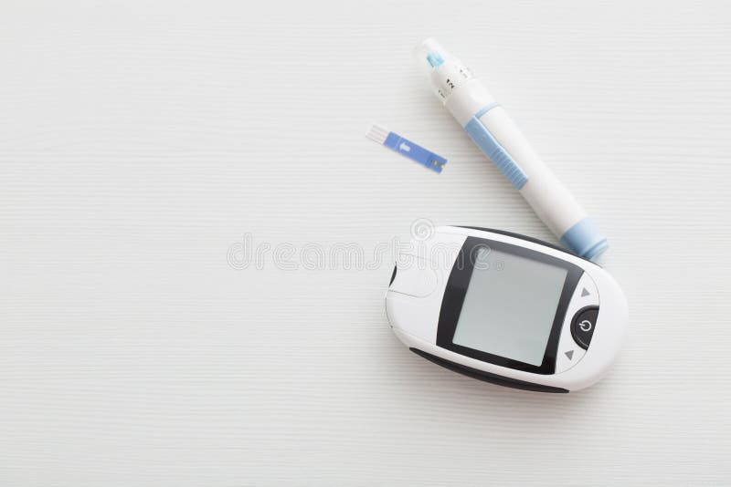 Meter with the Test Strip and Lancet Close Stock Image Image of