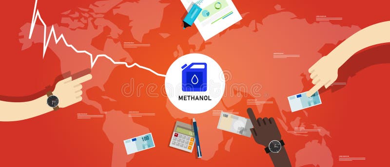 Methanol fuel commodity price in global market going down decrease low cheap international transaction trading market vector illustration