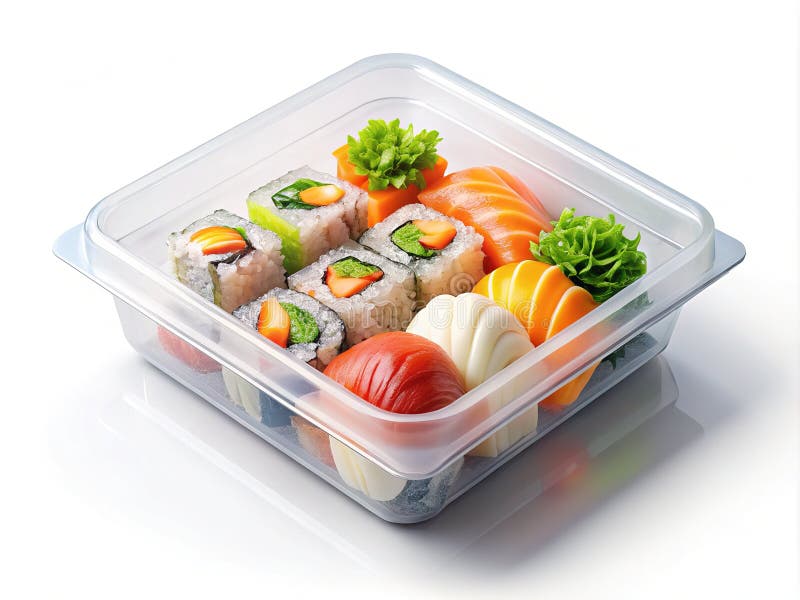 Empty Sushi Delivery Box Mockup Realistic 3D Render for Food Packaging Design Inspiration stock illustration