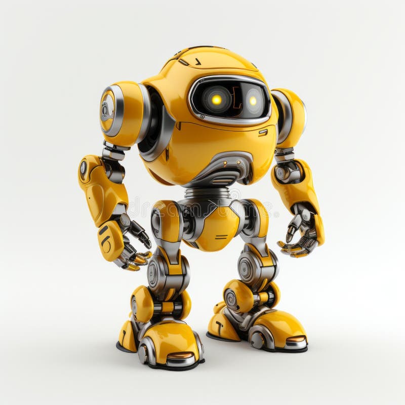 Meticulously Detailed 3d Yellow Construction Robot on White Background
