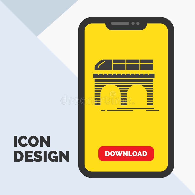 Metro, railroad, railway, train, transport Glyph Icon in Mobile for Download Page. Yellow Background royalty free illustration