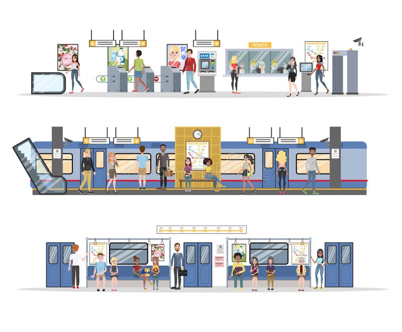 Metrobinnenland met trein en spoorwegreeks vector illustratie Metrobinnenland met trein en spoorwegreeks vector illustratie