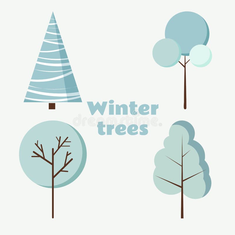 Metta degli alberi isolati dell'inverno su fondo bianco nello stile piano del fumetto illustrazione vettoriale Metta degli alberi isolati dell'inverno su fondo bianco nello stile piano del fumetto illustrazione vettoriale