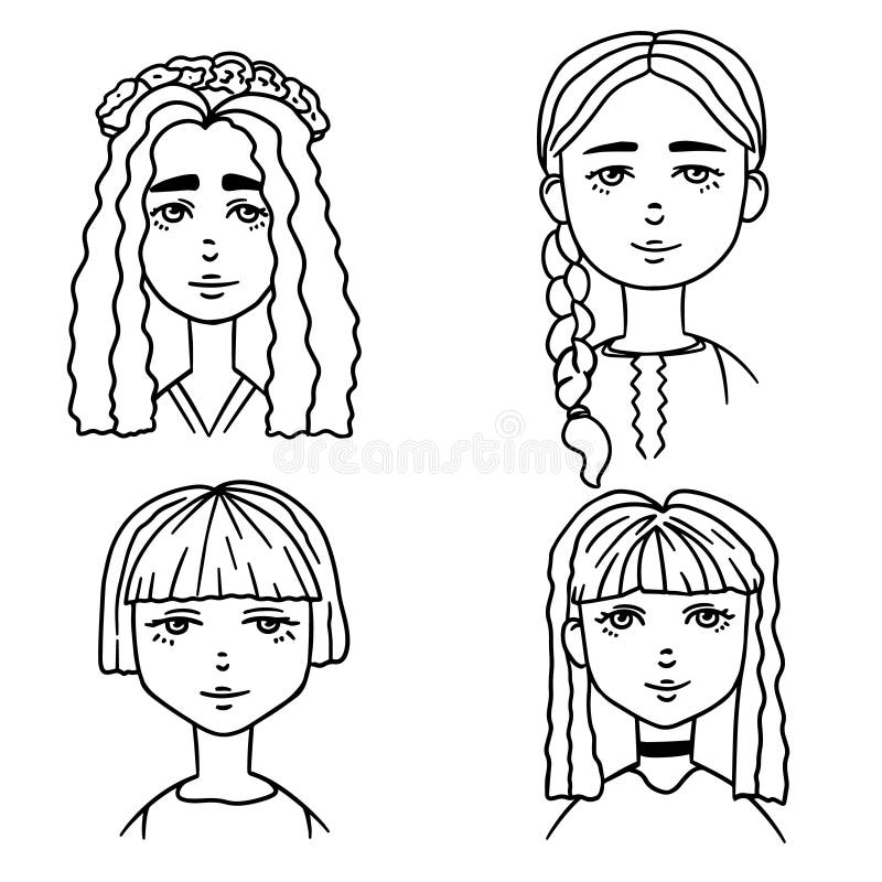 Metta degli schizzi del fumetto delle ragazze sveglie Illustrazione di stile di scarabocchio dei ritratti delle ragazze illustrazione vettoriale Metta degli schizzi del fumetto delle ragazze sveglie Illustrazione di stile di scarabocchio dei ritratti delle ragazze illustrazione vettoriale