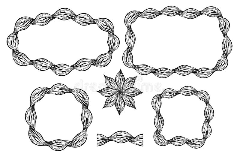 Metta dei telai differenti delle trecce ondulate In tondo, strutture quadrate Spazzola e fiore senza cuciture nell'insieme illustrazione vettoriale Metta dei telai differenti delle trecce ondulate In tondo, strutture quadrate Spazzola e fiore senza cuciture nell'insieme illustrazione vettoriale