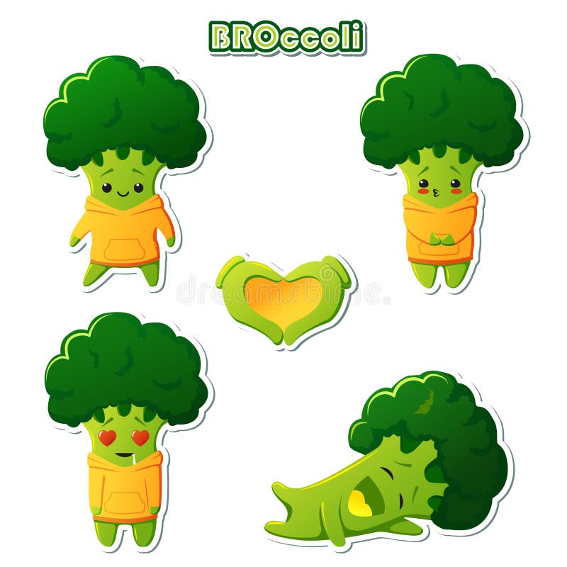 Metta del carattere dei broccoli di kawaii degli autoadesivi Broccoli svegli in maglie con cappuccio gialle illustrazione vettoriale Metta del carattere dei broccoli di kawaii degli autoadesivi Broccoli svegli in maglie con cappuccio gialle illustrazione vettoriale
