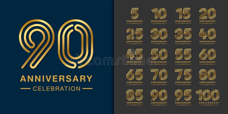 Metta del logotype premio di anniversario Progettazione dorata dell'emblema di celebrazione di anniversario per il profilo aziend
