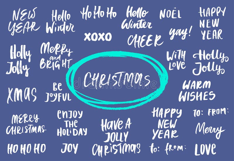 Metta del nuovo anno e frasi e parole di Natale Raccolta di iscrizione disegnata a mano Illustrazione di vettore illustrazione vettoriale Metta del nuovo anno e frasi e parole di Natale Raccolta di iscrizione disegnata a mano Illustrazione di vettore illustrazione vettoriale