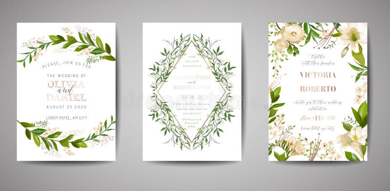 Metta dell'invito di nozze, floreale invitano, grazie, progettazione di carta rustica del rsvp con la decorazione della stagnola illustrazione vettoriale