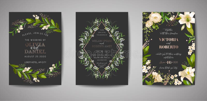 Metta dell'invito di nozze, floreale invitano, grazie, progettazione di carta rustica del rsvp con la decorazione della stagnola illustrazione di stock
