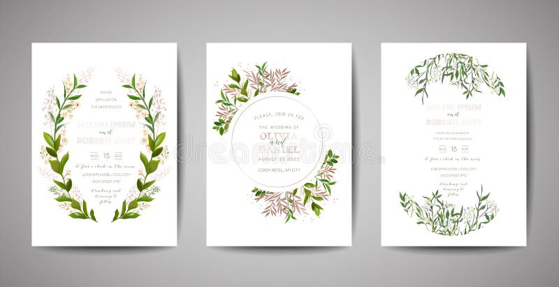Metta dell'invito di nozze, floreale invitano, grazie, progettazione di carta rustica del rsvp con la decorazione della stagnola illustrazione di stock