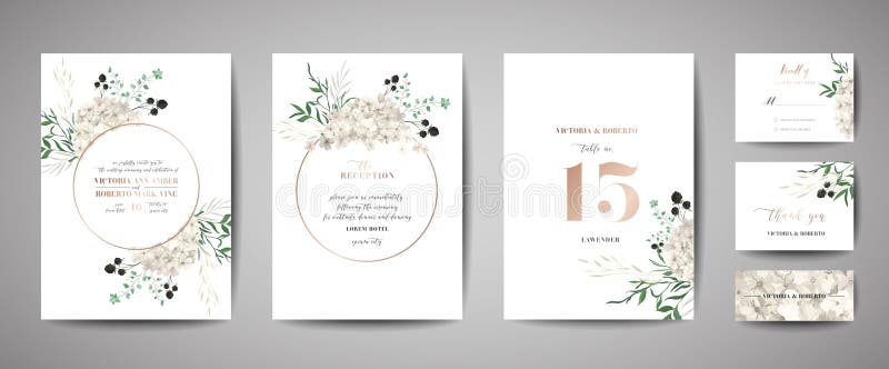 Metta dell'invito di nozze, floreale invitano, grazie, progettazione di carta rustica del rsvp con la decorazione della stagnola illustrazione di stock