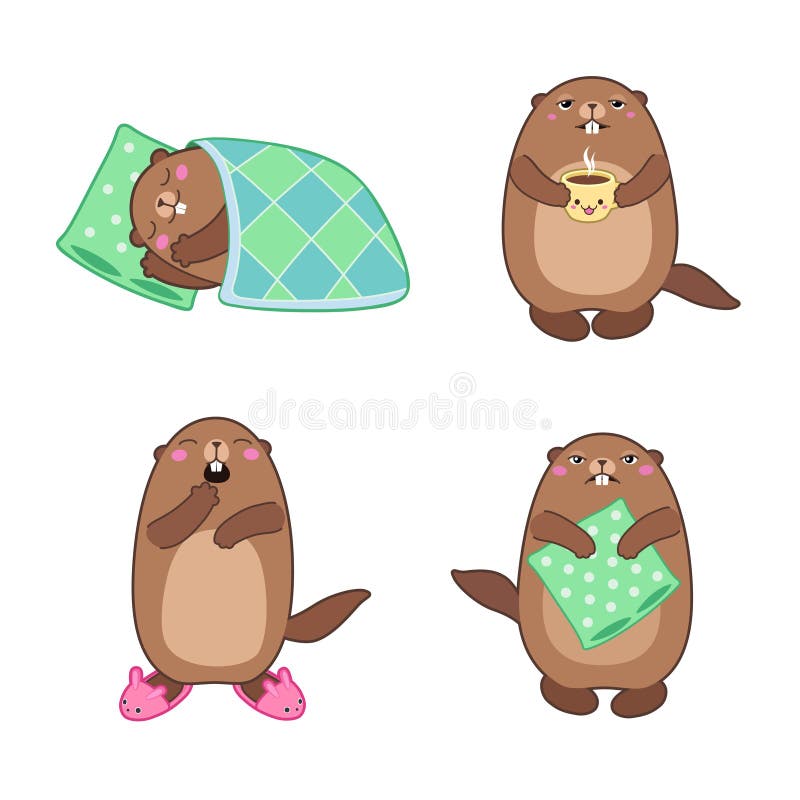 Metta della marmotta che dorme e che sveglia Profili del fumetto illustrazione vettoriale Metta della marmotta che dorme e che sveglia Profili del fumetto illustrazione vettoriale