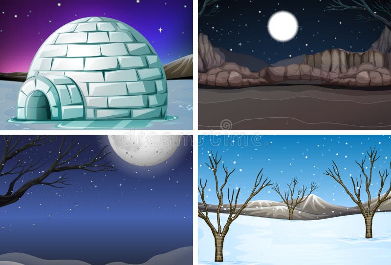 Metta della scena di notte dell'inverno illustrazione vettoriale Metta della scena di notte dell'inverno illustrazione vettoriale