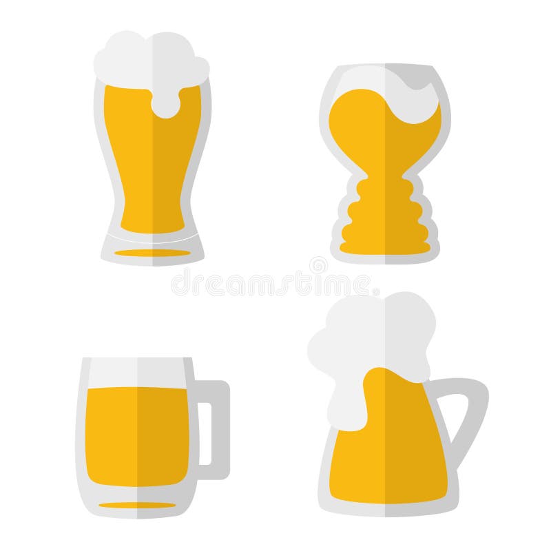 Metta di quattro icone disegnate a mano piane della tazza di birra isolate su bianco Giallo, arancia, grigia Giorno della birra, royalty illustrazione gratis Metta di quattro icone disegnate a mano piane della tazza di birra isolate su bianco Giallo, arancia, grigia Giorno della birra, royalty illustrazione gratis